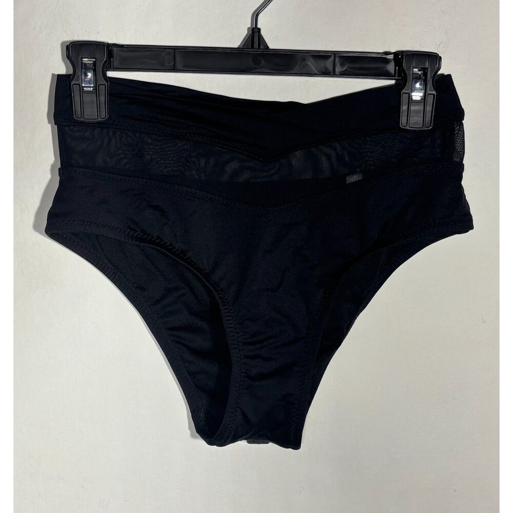 Shade & Shore Womens Black Bikini Bottom Mesh High Waist Swimwear Size Small